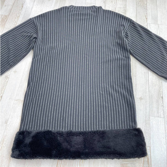 Zara Knit Fur Trim Shift Dress | Grey/Black Size Small - Picture 5 of 7